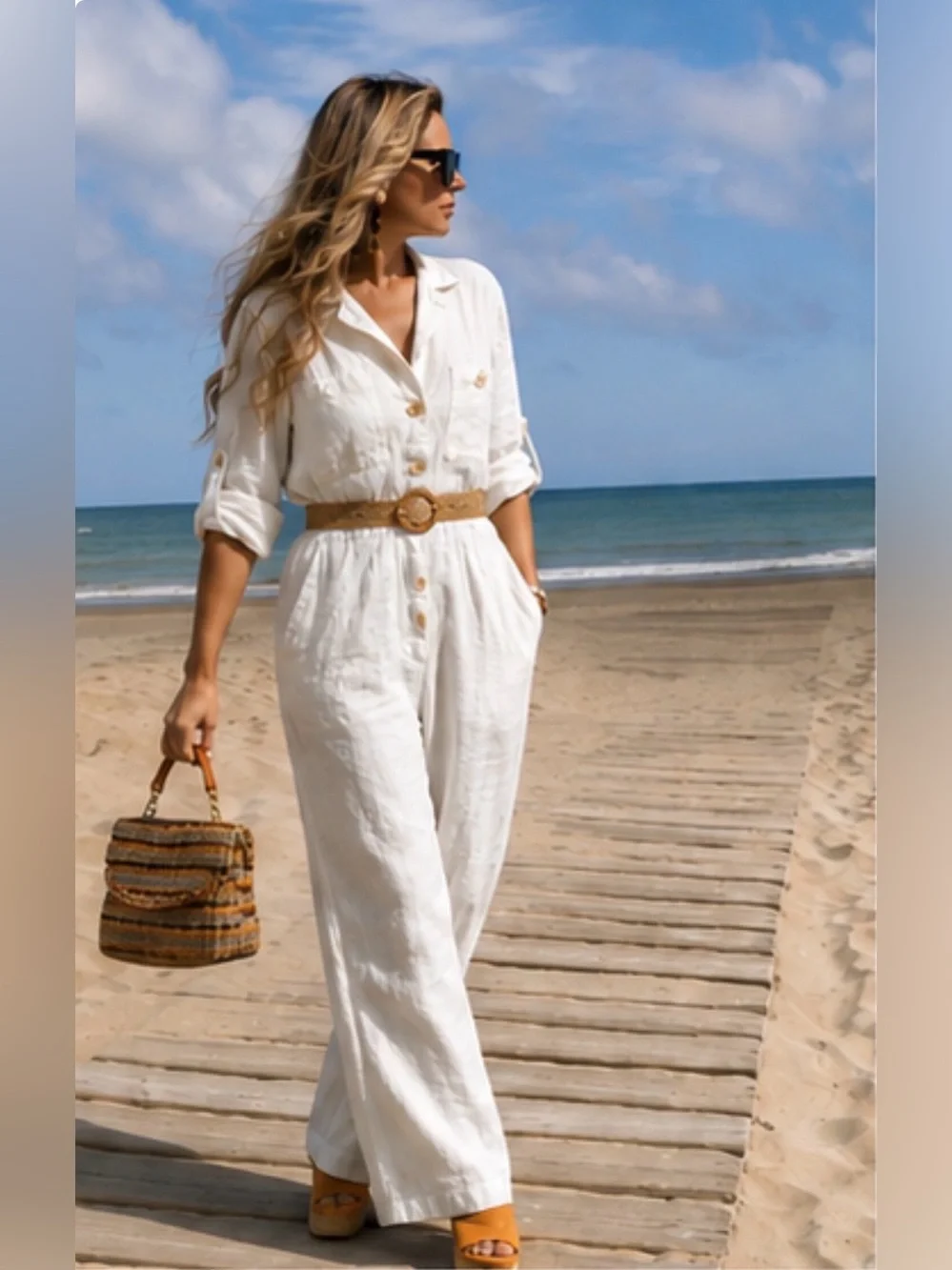 Zara White Linen Button-Front Jumpsuit Exactly as pictured ❤️